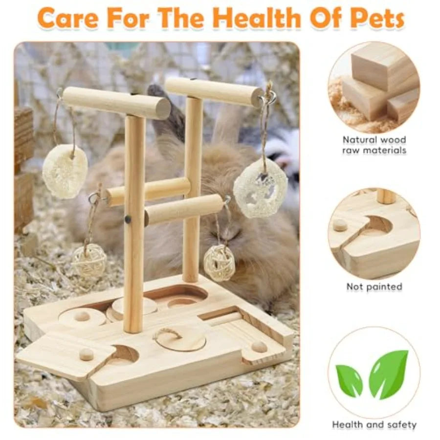 Interactive Foraging Toys for Small Pets Including Guinea Pigs Rabbits Chinchillas Rats and Gerbils Wooden Puzzle Treat Dispens