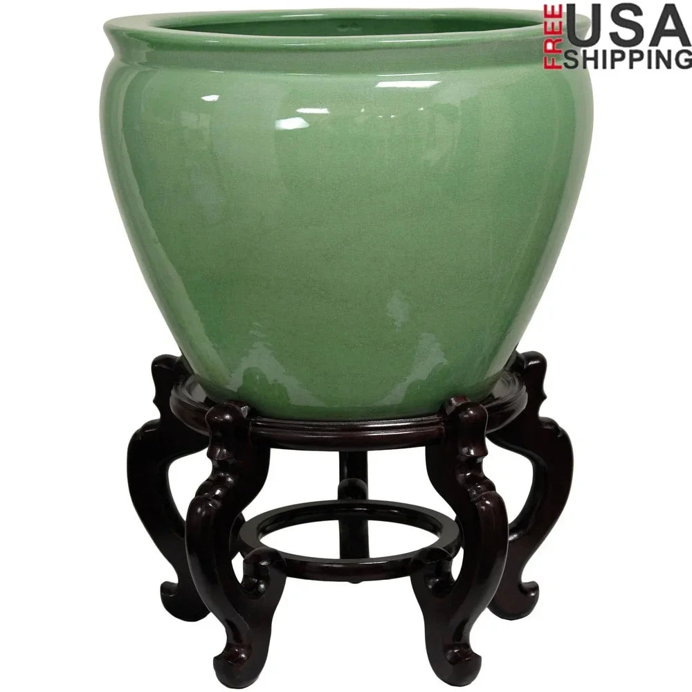 Celadon Porcelain Fishbowl Decorative Aquarium Elegant Ceramic Jar Ideal Home Decoration and Plant Display