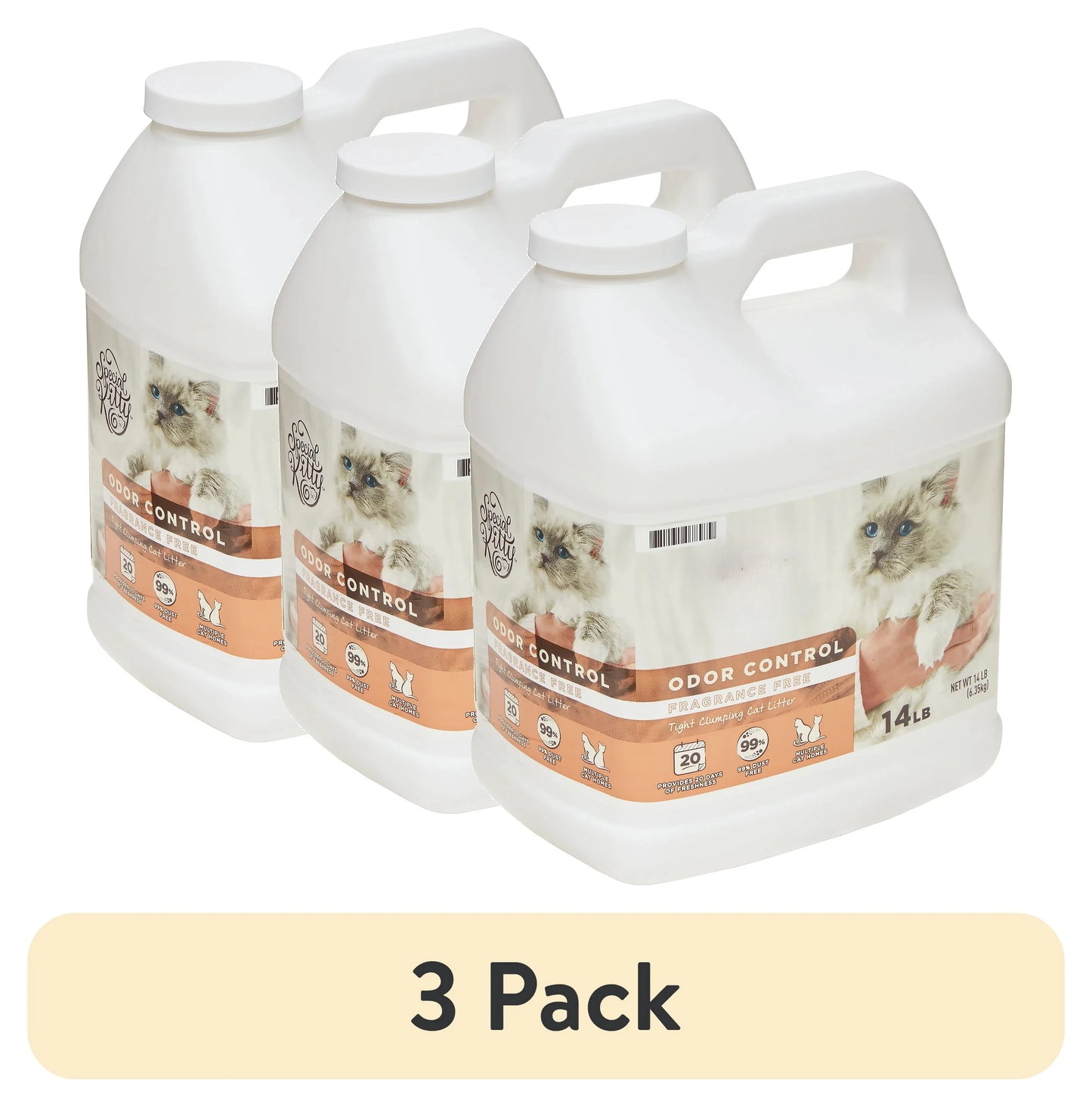 (3 pack) Scoopable Tight Clumping Cat Litter, Fragrance Free, 14 lb