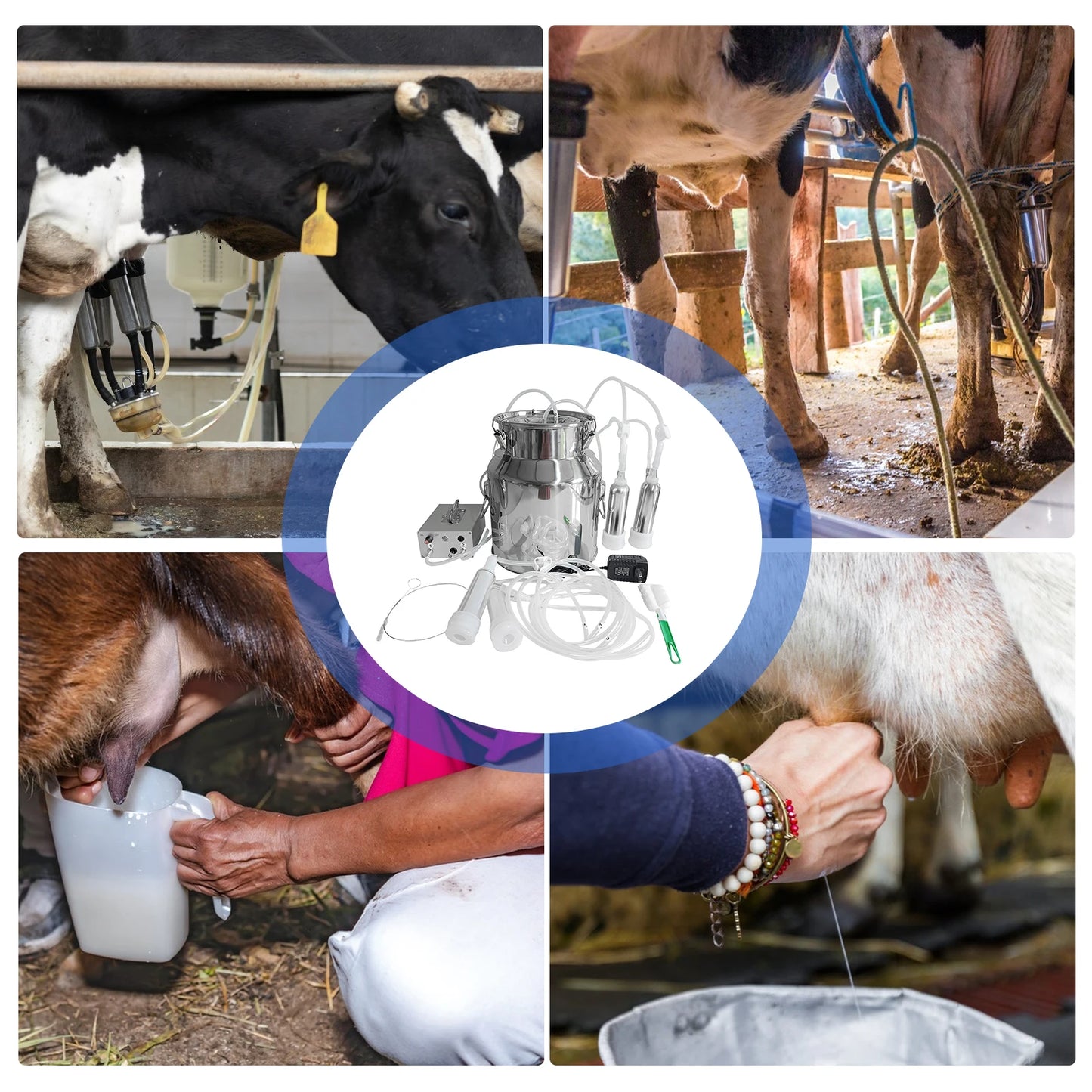 Goat Milker Machine, 14L Adjustable Suction Electric Milker, Cow Milk Machine with Tubes, 2 Teat Cups, Bucket for Homes, Farms