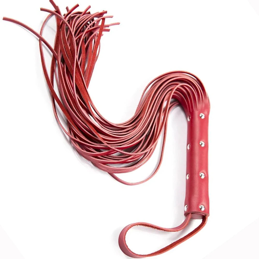 62.5CM Halloween Cosplay Cowhide Horse Whip with Leather Handle Riding Crop Whips