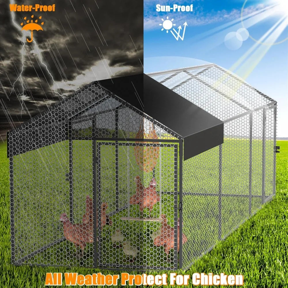 Large Metal Chicken Coop 120"40"40" Heavy Duty Chicken Run Hen House with Waterproof Anti-UV Cover for Portable Poultry Cage Out