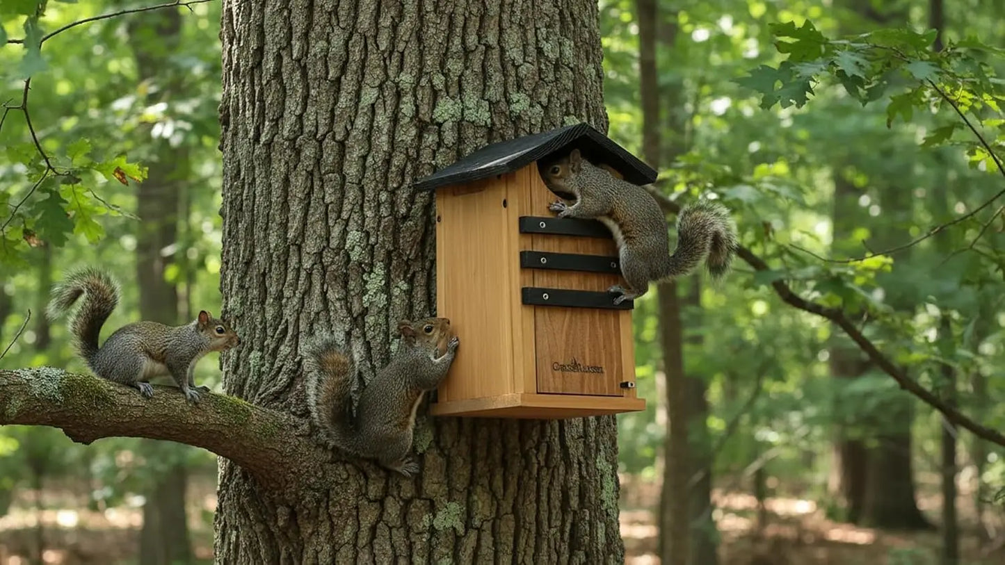 Cedar Wood Bird House for Squirrels, Owls, Ducks - Large Outdoor Nesting Box with Stainless Steel Perch, Easy Assembly
