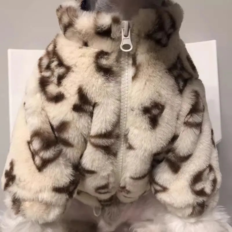 Dog Cat Winter Coat Autumn Clothes, Smoked Fur Warm Jacket for Schnauzer Teddy Bichon Small Medium Pets