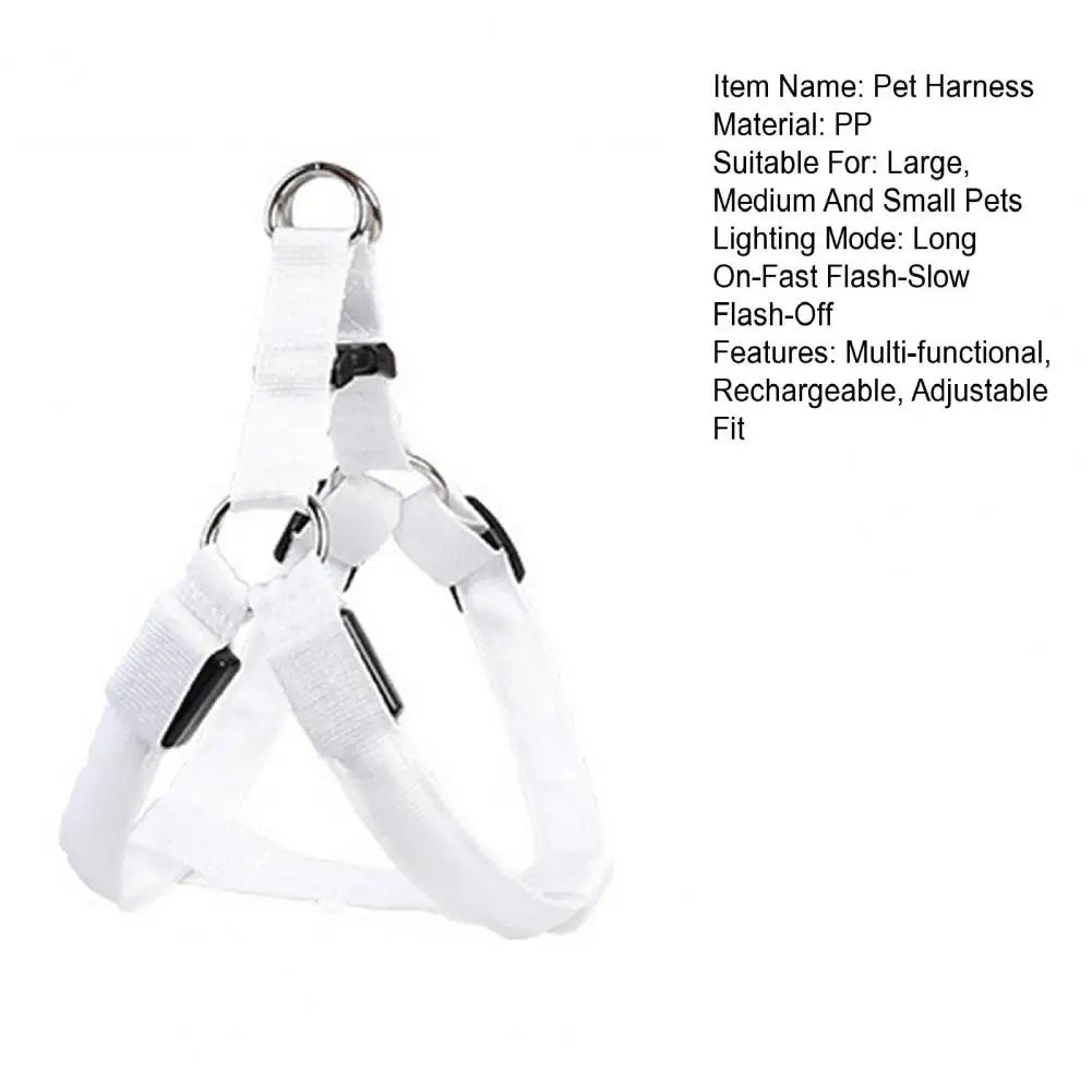 Adjustable LED Pet Harness USB Rechargeable Light Up Dog Harness Glow-in-The-Dark Safety Vest For Small Medium Dogs Pets Arnes