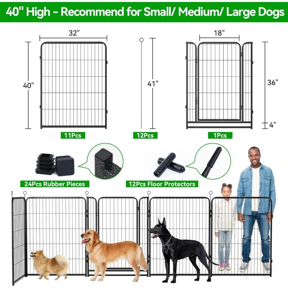 Dog Playpen Outdoor Extra Wide 12 Panels Heavy Duty Anti-Rust Coating-Strengthened Dog Fence 40" Height with Doors Portable