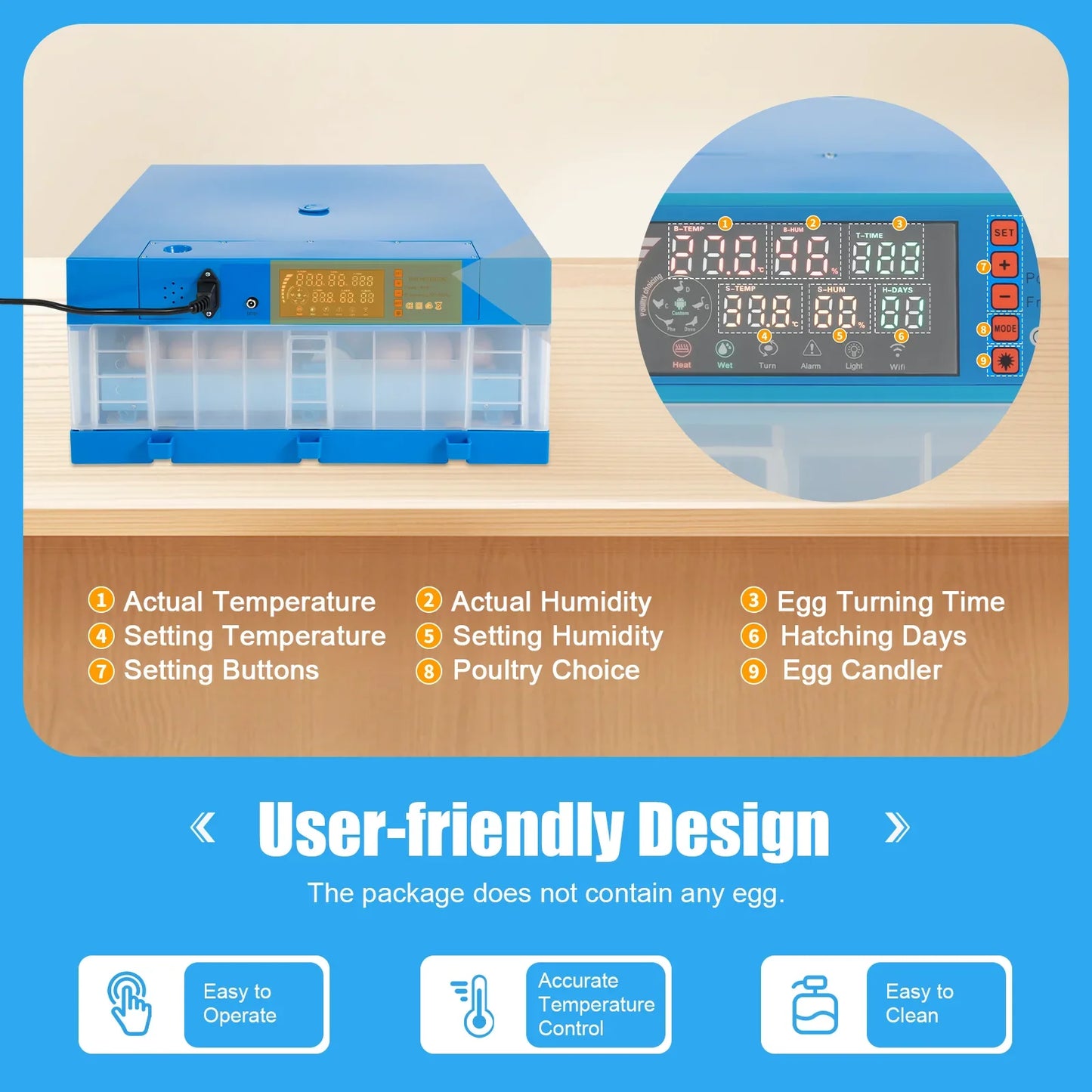 Incubator, 64 Egg Incubator 110V/12V Blue Incubator Automatic Smart Household Mini Chicken Egg Water Bed Incubator Box