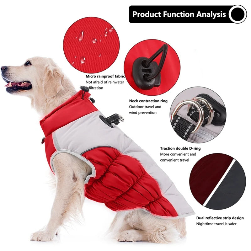 Winter Dog Coat With Reflective Strip For Pet Hoodie Dog Puppy Cold Jacket Waterproof Windproof Thick Dog Padded Vest XL-6XL