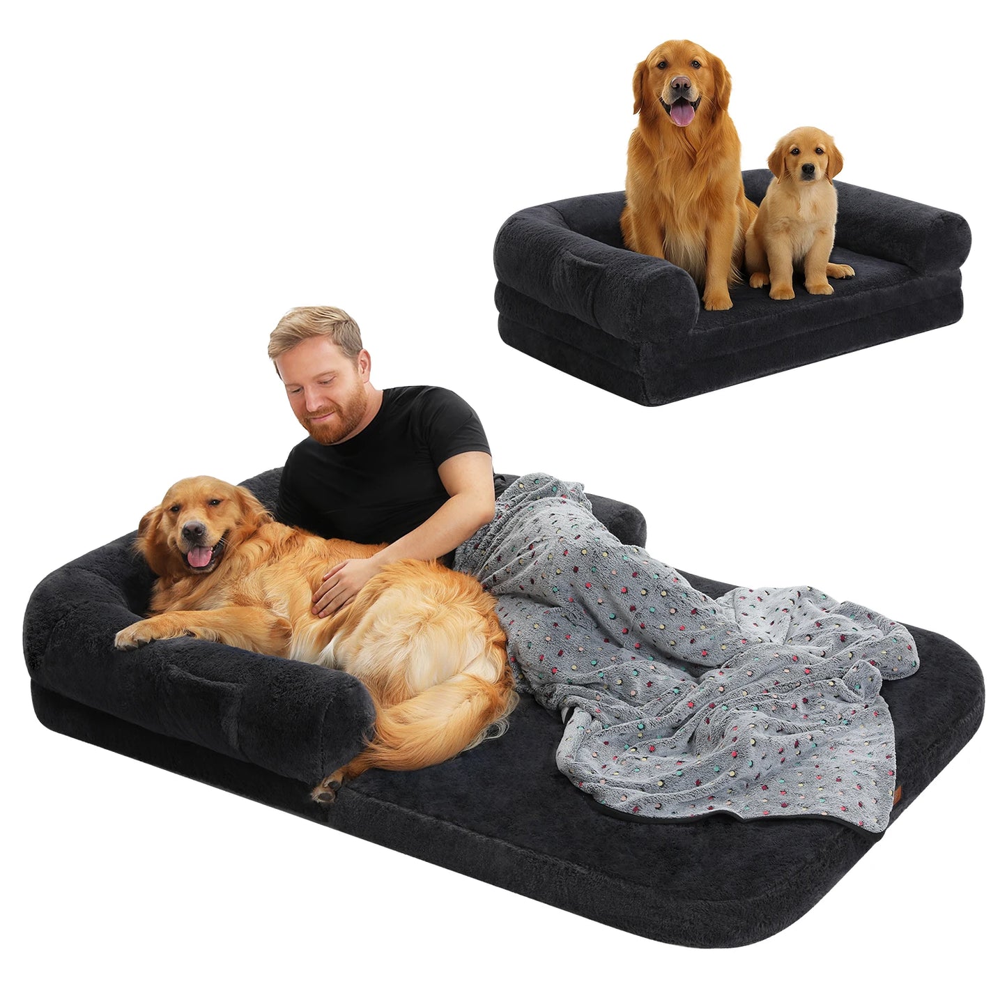 Foldable Dog Bed for Adult, Kids, Plush Pet Couch Bed for Large Dogs, Washable Pet Sofa Bed with Non-Slip Bottom Dog Accessories