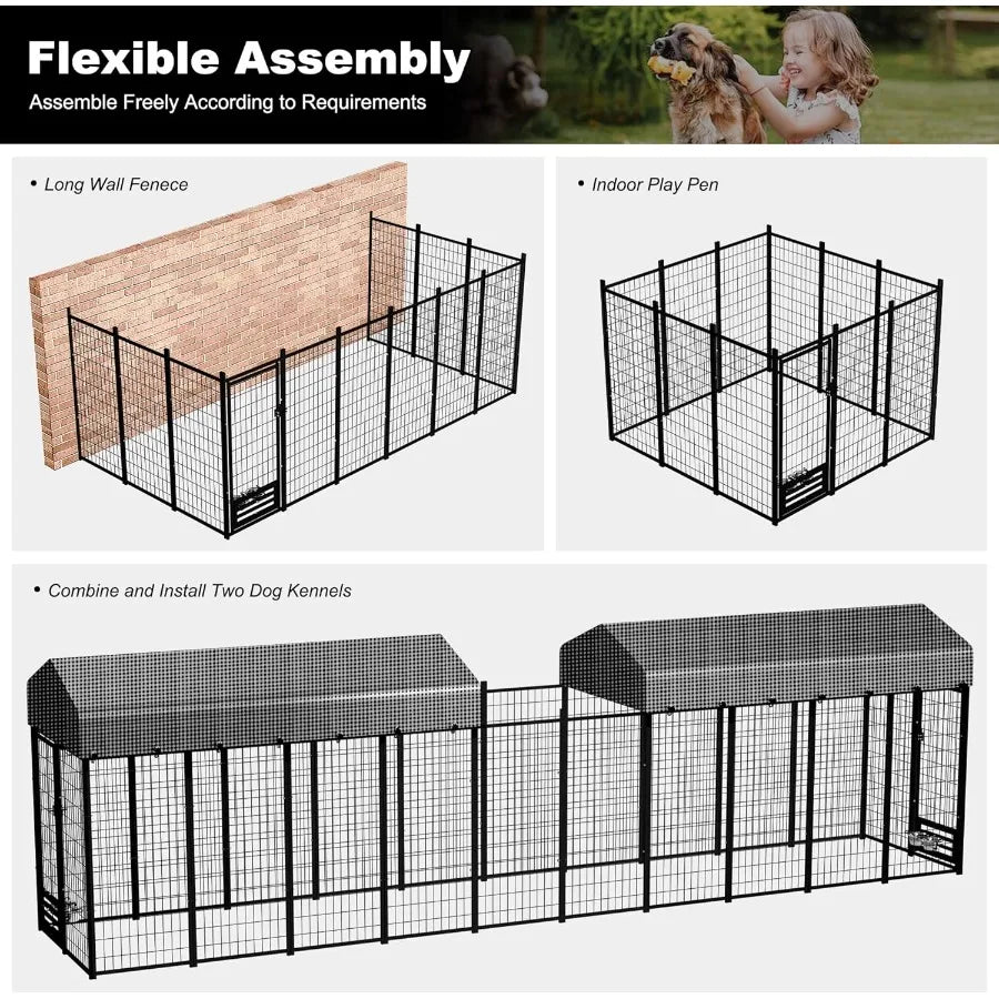 Large Dog Kennel Outside with Roof Heavy-Duty Indoor Outdoor Dog Run Dog Enclosure with Removable Cover Dog Pens Outside Plaype