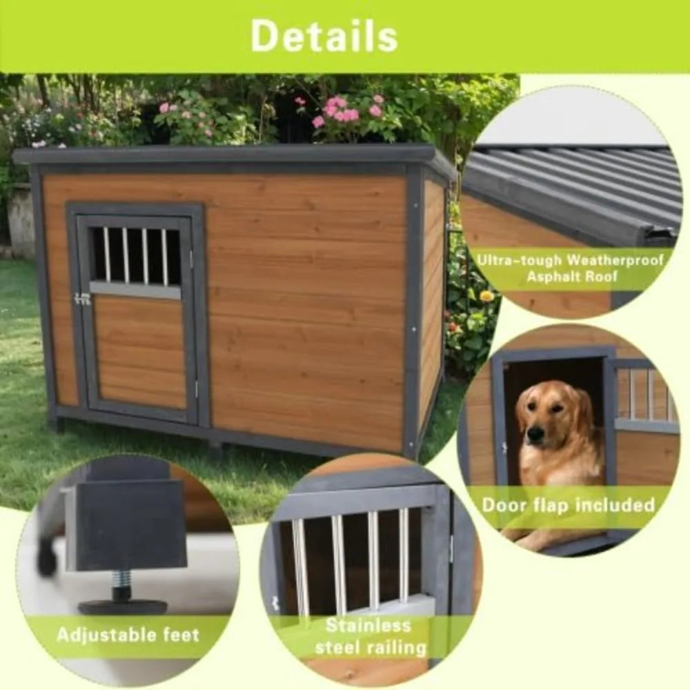 Large Dog House Outdoor Weatherproof Wooden Dog Kennel, Dog Houses for Large Dogs Outside with XL XLarge House Doghouse