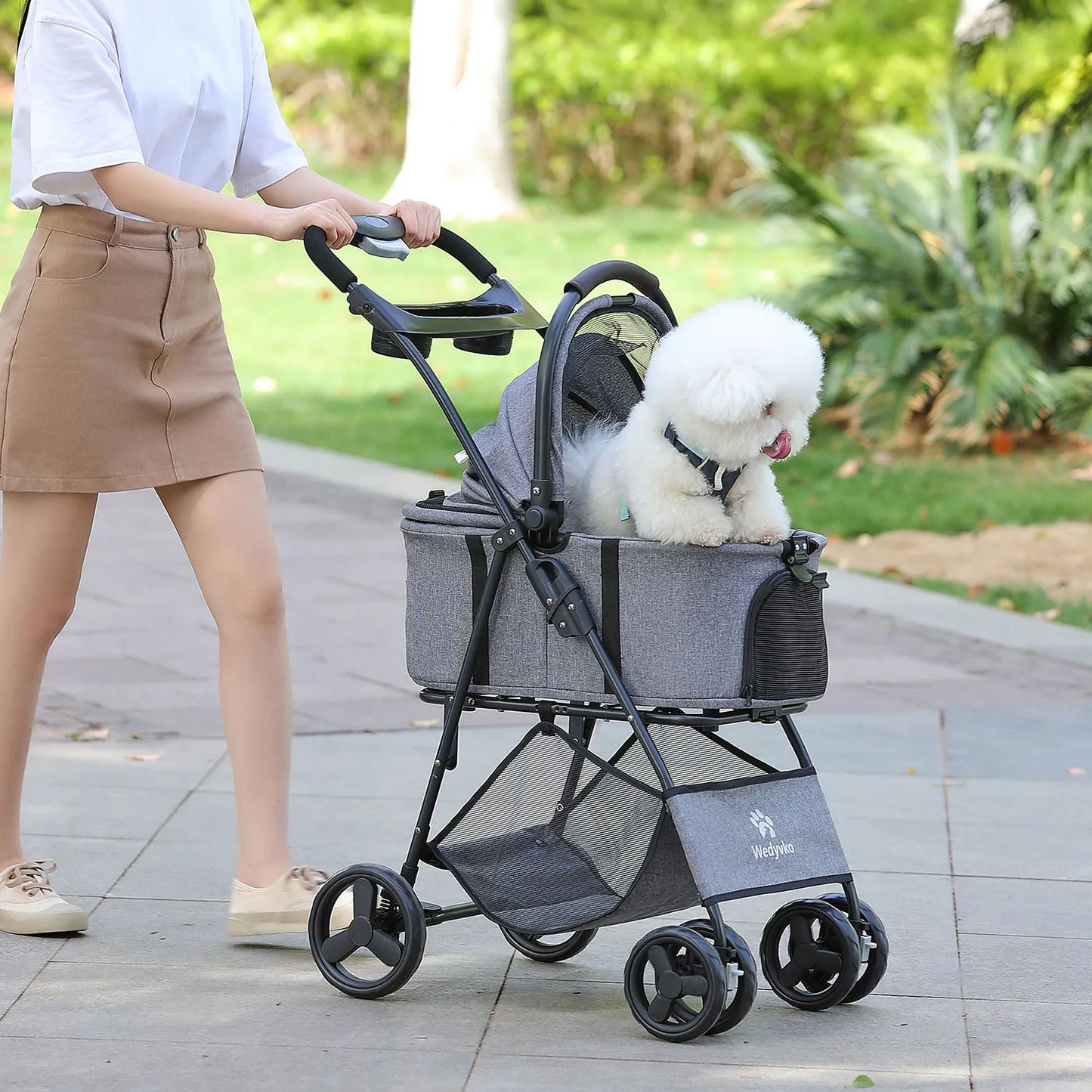 3 in 1 Pet Stroller with Removable Carrier, Folding Stroller for Small/Medium Dogs and Cats, Waterproof, All-Terrain, with Sun S