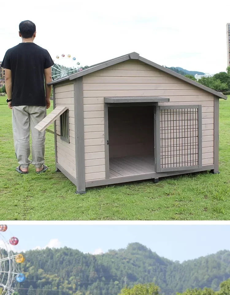 Outdoor Solid Wood Sunscreen Rain Protection Dog House Kennel Dog Cage Dog House Dog, Courtyard Villa Universal