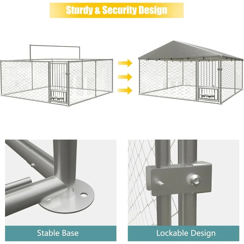 Dog Kennel Outdoor, Dog House with Waterproof Roof & Secure Lock, Large Dog Crate Fence, Outside Pet Playpen for Chicken