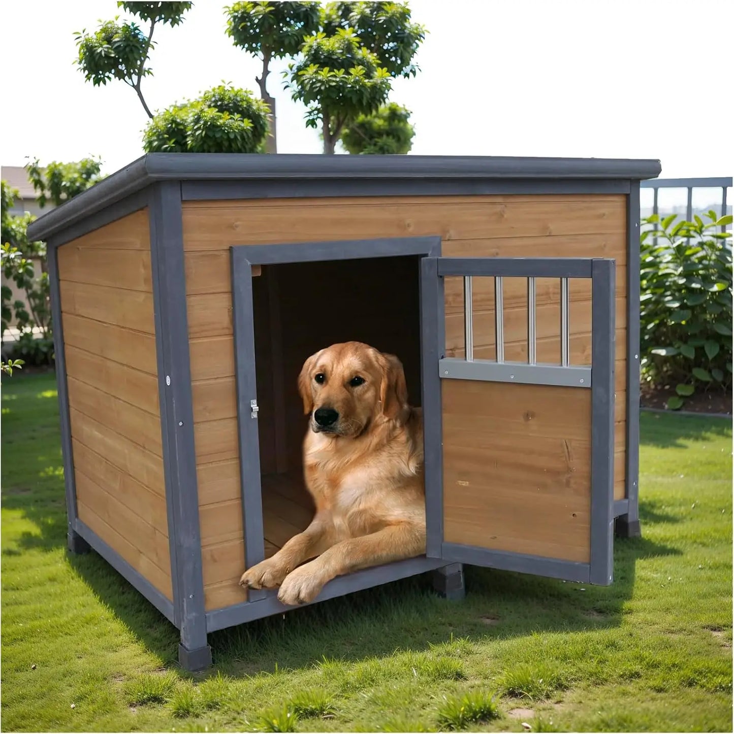 Large Dog House Outdoor Weatherproof Wooden Dog Kennel, Dog Houses for Large Dogs Outside with XL XLarge House Doghouse