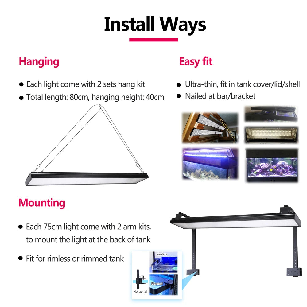 PopBloom H75 WiFi Dimmable LED Aquarium Light, Smart App Control, Suitable for 150-200cm Fish Tanks (With Hang Kit)