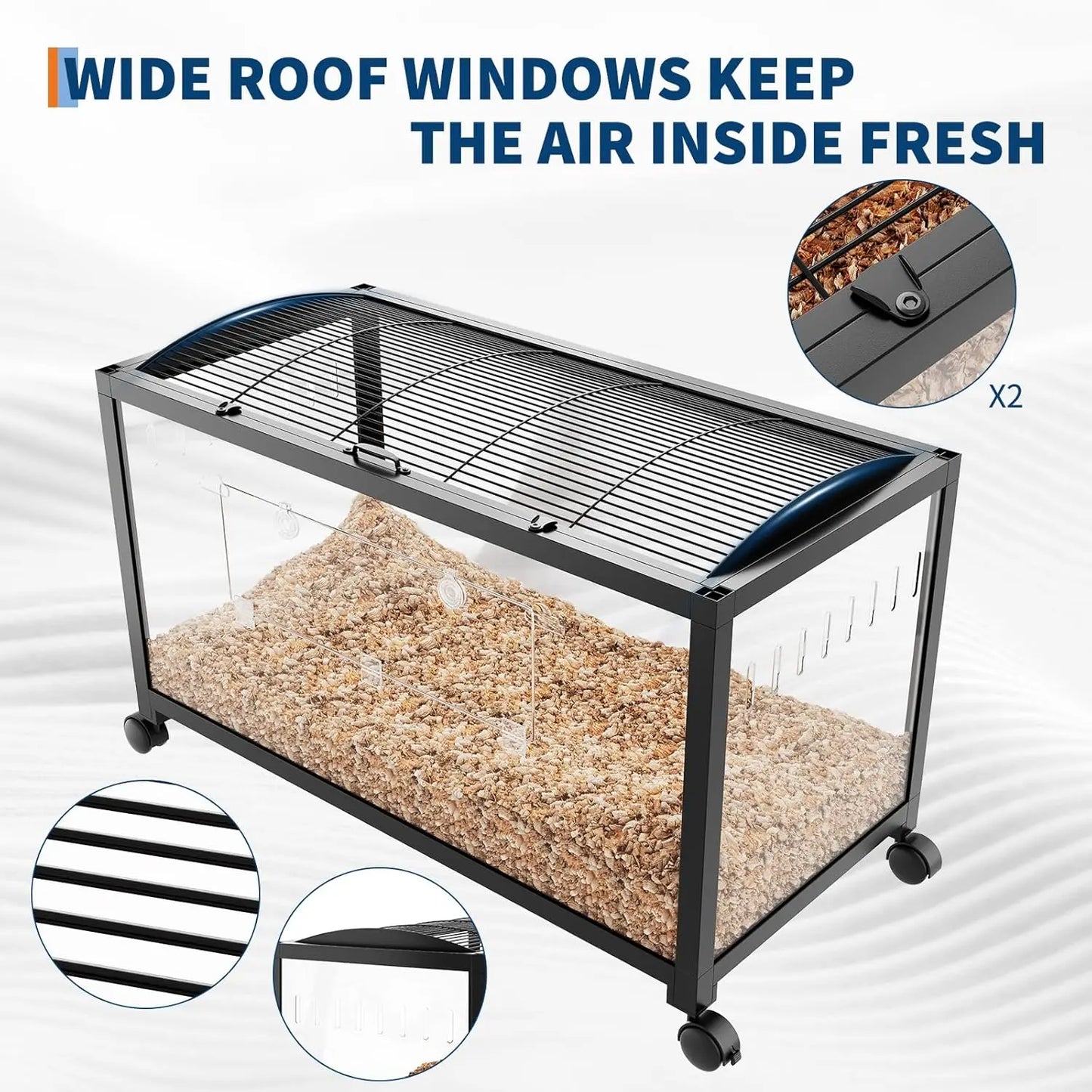 Hamster Cage with Wheels, 37.8" Metal & Acrylic Habitat for Hamster, Guinea Pig, Gerbil, Mice Chew-Proof  Easy Clean Dual Doors