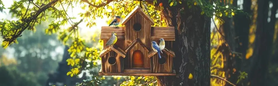 Outdoor bird house, handmade 6-hole, hanging bird house, used for gardening decoration and bird habitat