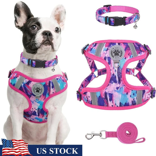 Adjustable No Pull Dog Harness Collar Leash Set Step In Reflective Lightweight Soft Vest Medium Dogs