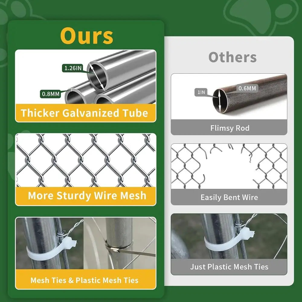 10x10 Ft Outdoor Dog Kennel with Waterproof Cover, Rotating Bowls, Ideal for Backyard Farm Use