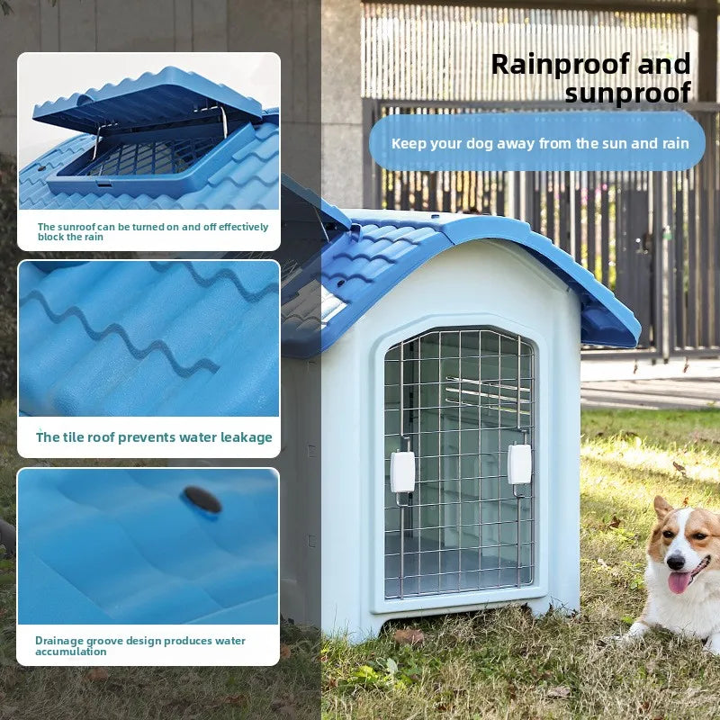 Large Waterproof Outdoor Dog House - Detachable & Washable Dog Cage for Medium/Large Breeds, All-Weather Shelter