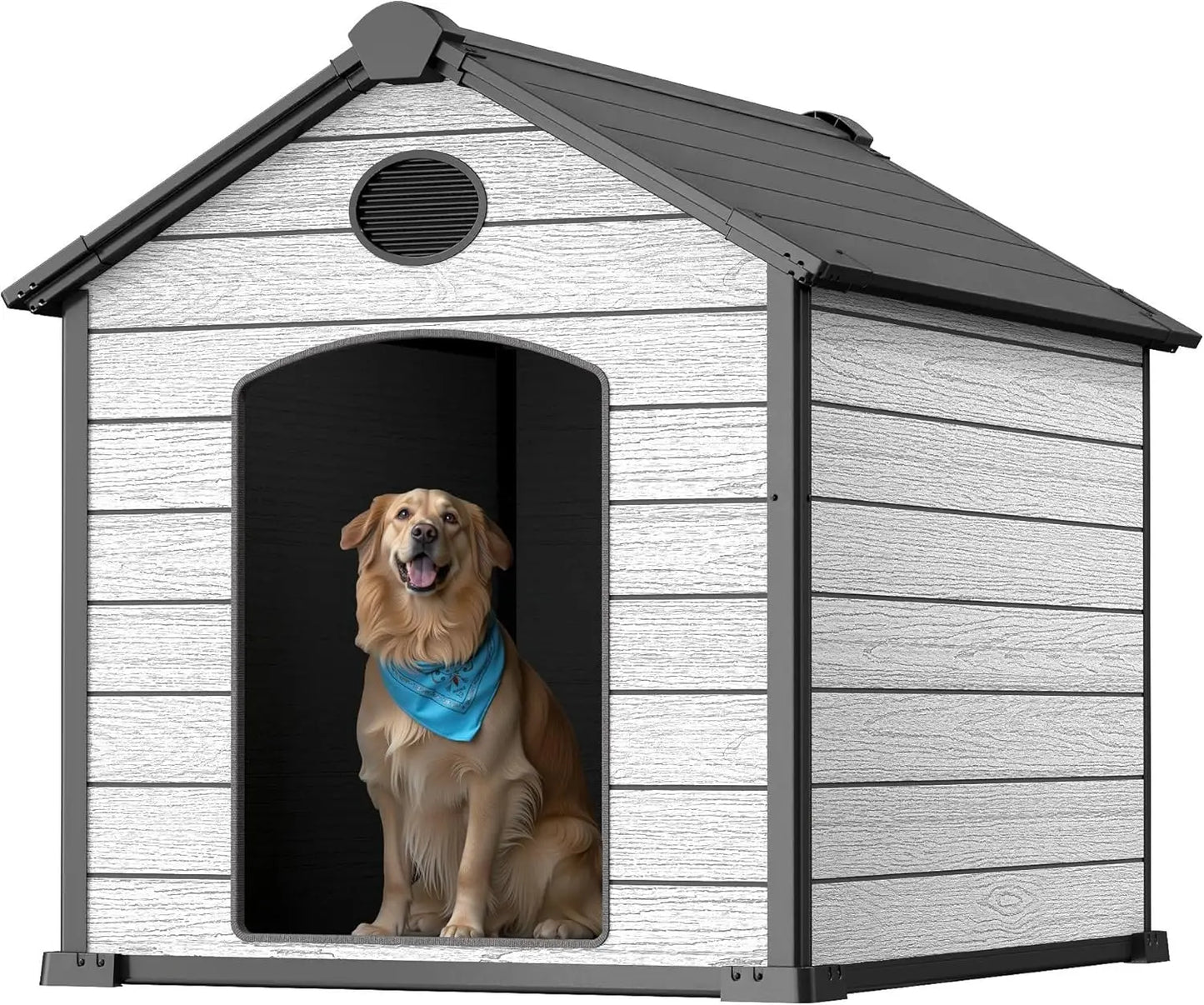 Large Dog House Outdoor Weatherproof, 3XL Big Dog House for 2 Large Dogs Outside, Insulated Igloo Pet House with Elevated Floor