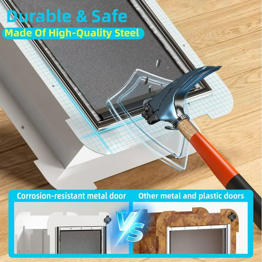 3Flaps Never Rust Extra Large Dog Door for Door with Sliding Lock Panel Steel Frame and Telescoping Tunnel Extreme Weather Dura