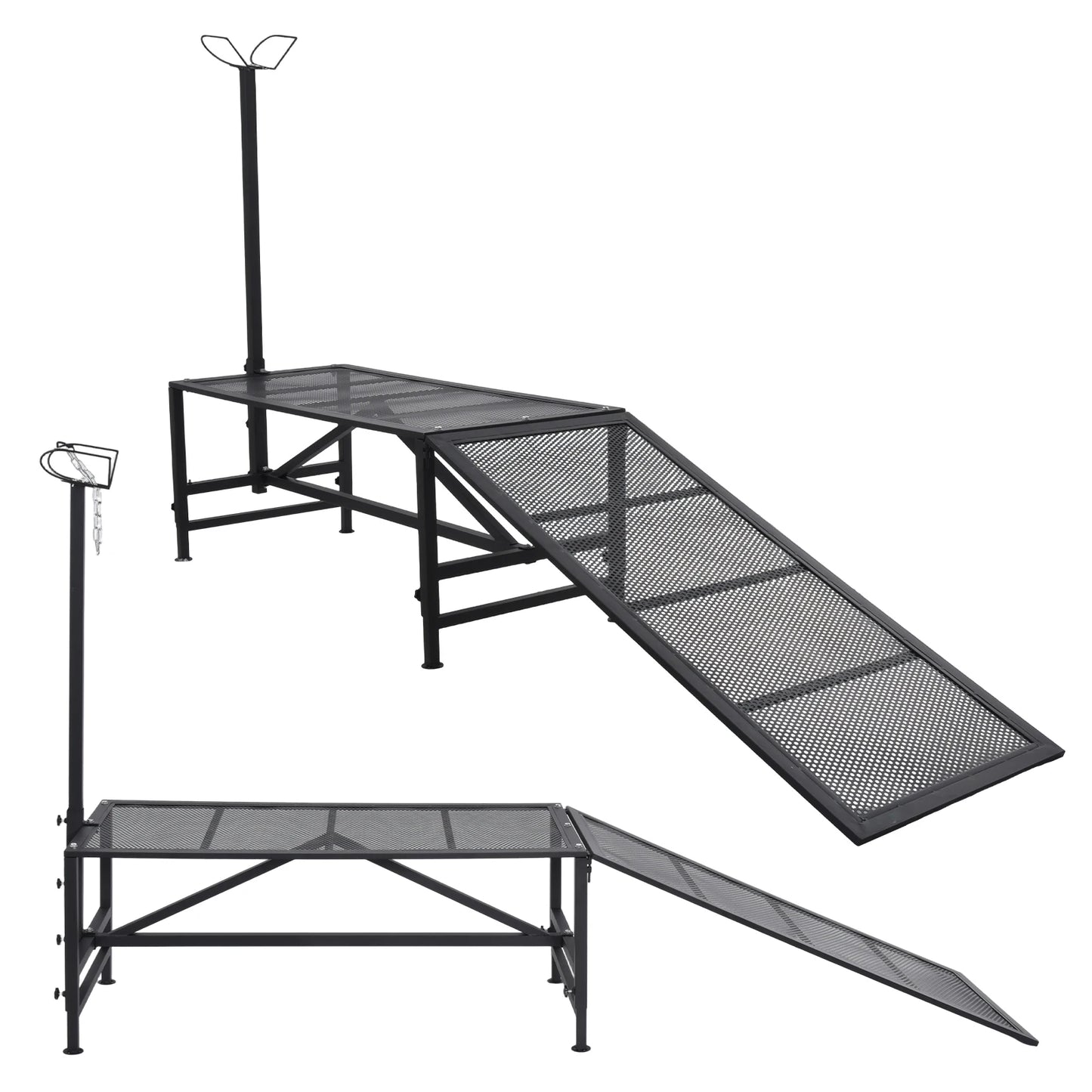 Heavy-Duty Metal Livestock Trimming Stand, 330LB Capacity Goat Milking Stand with Ramp for Hoof Care on Farms and Homesteads