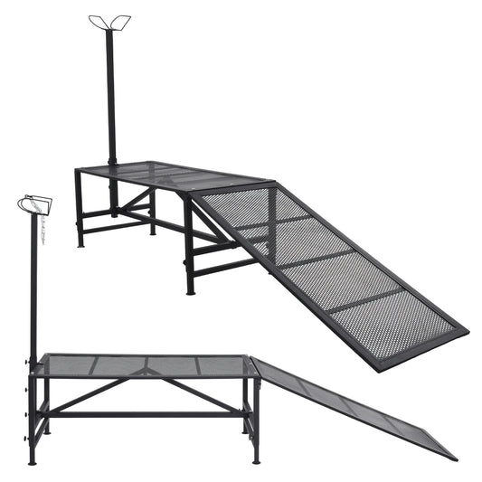 Heavy-Duty Metal Livestock Trimming Stand, 330LB Capacity Goat Milking Stand with Ramp for Hoof Care on Farms and Homesteads
