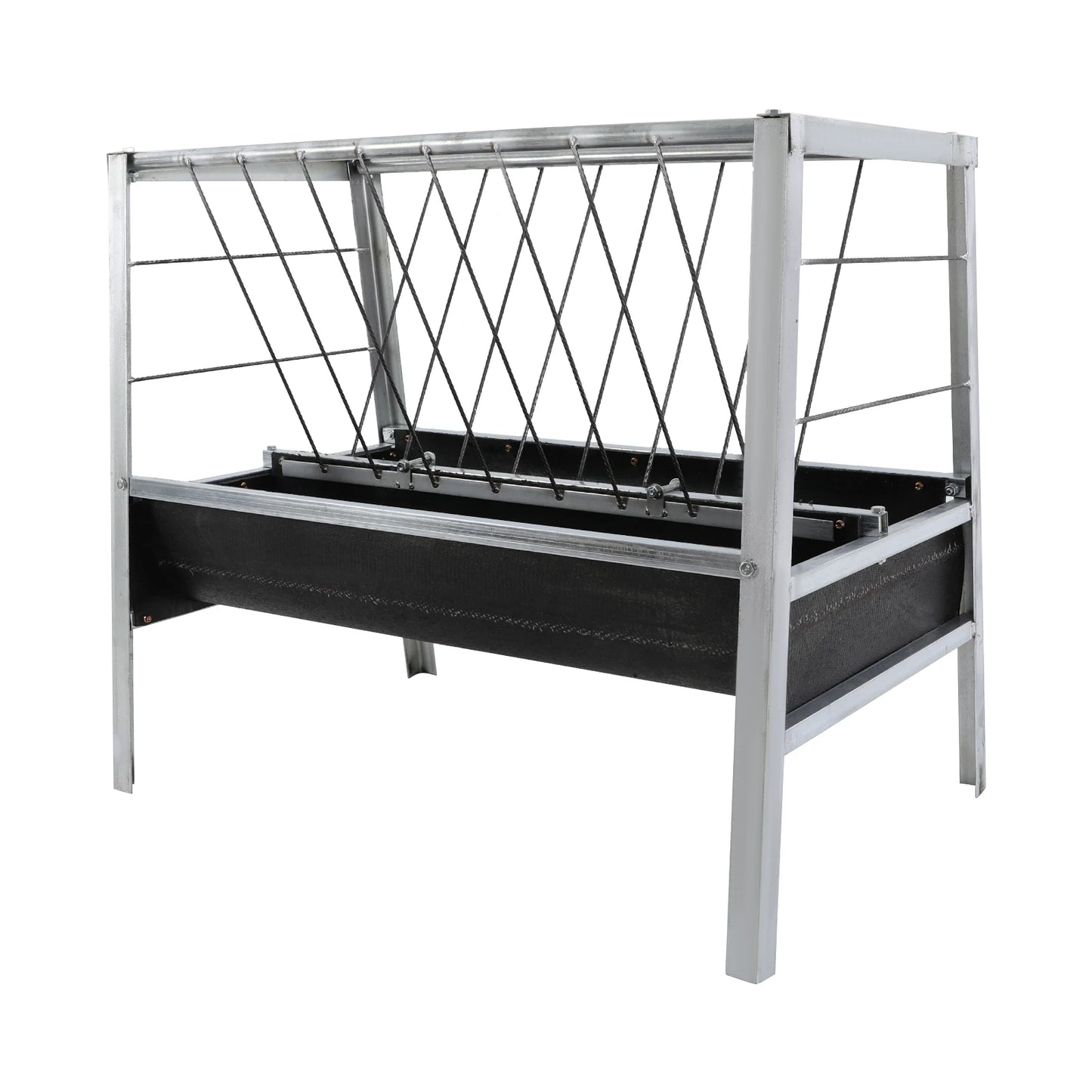 Livestock Feed Iron Trough,Silver+ Black Rectangular 2-in-1 Grain& Hay Feeder ,Floor Standing 100*65*85cm for Goats Sheep
