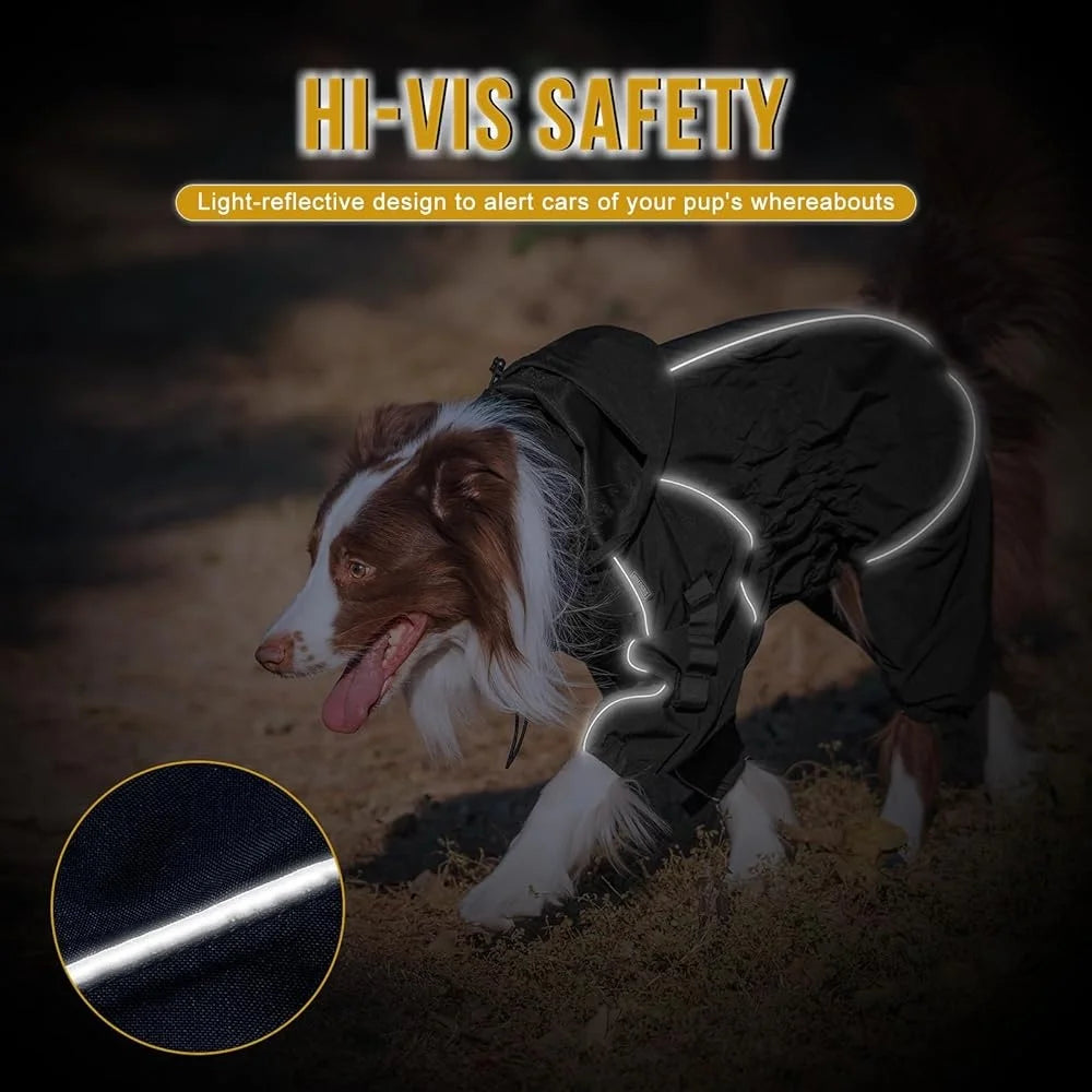 Dog Raincoat Waterproof Reflective Jacket Medium Large Dogs Adjustable Poncho Four Legs Machine Washable Pet Rain Gear