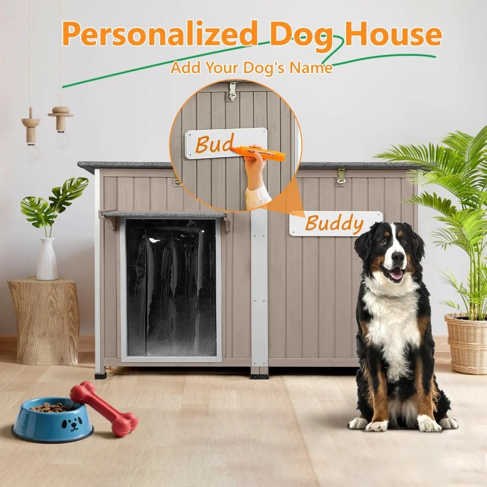 Extra Large 55L Dog House - Outdoor Weatherproof with Anti-Chewing Frame, Waterproof Indoor Dog Kennel Shelter with Removable Co