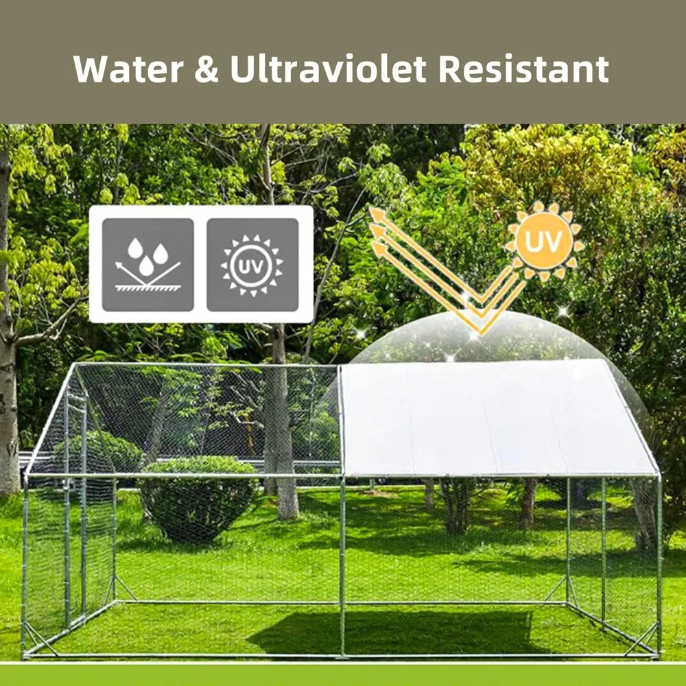 Large Metal Chicken Run Walk-in Poultry Cage Spire-Shaped Chicken Coop with Waterproof and Anti-Ultraviolet Cover for Outside,Ba