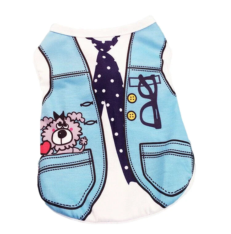 Cartoon Print Cotton Pet Apparel - 3-Season Vests/Coats/Shirts for Dogs & Cats