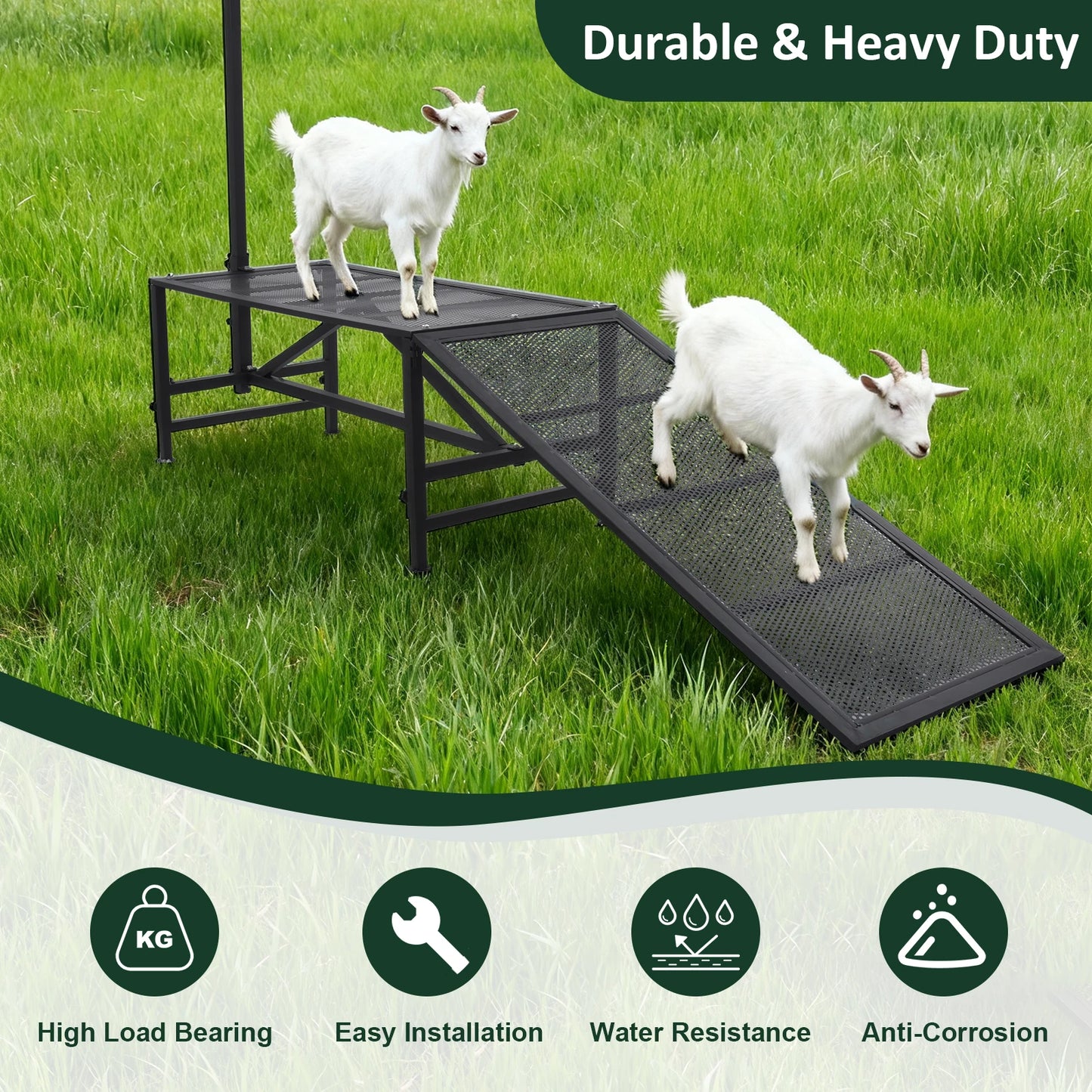 Heavy-Duty Metal Livestock Trimming Stand, 330LB Capacity Goat Milking Stand with Ramp for Hoof Care on Farms and Homesteads