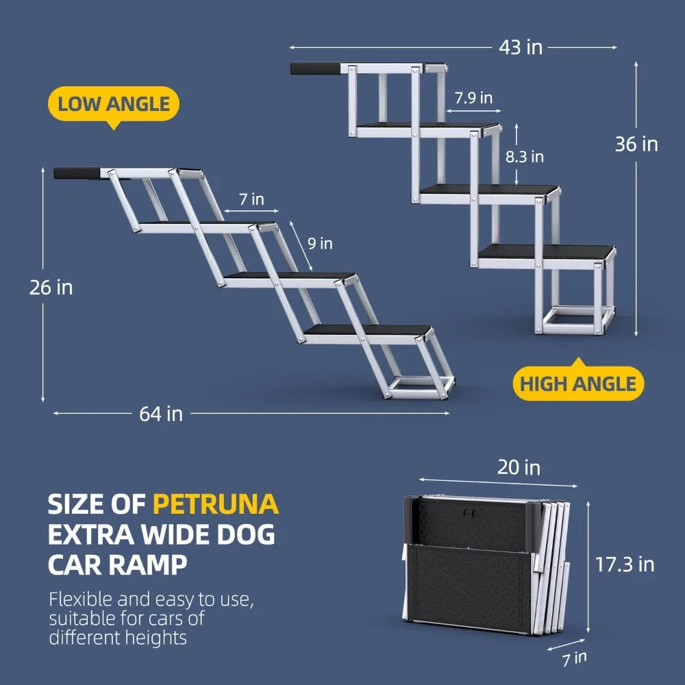 Extra Wide Dog Stairs for Large Dogs, Foldable Dog Ramp for Car with Non-Slip Surface, Dogs Stairs for Cars, High Beds, Truck, S