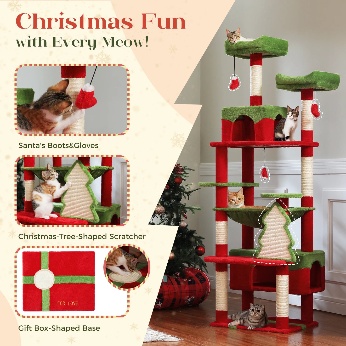 Large Cat Tree and Tower for Indoor Cats With Sisal-Covered Scratching Posts Spacious Hammock Padded Perches and Condos Cat Toys
