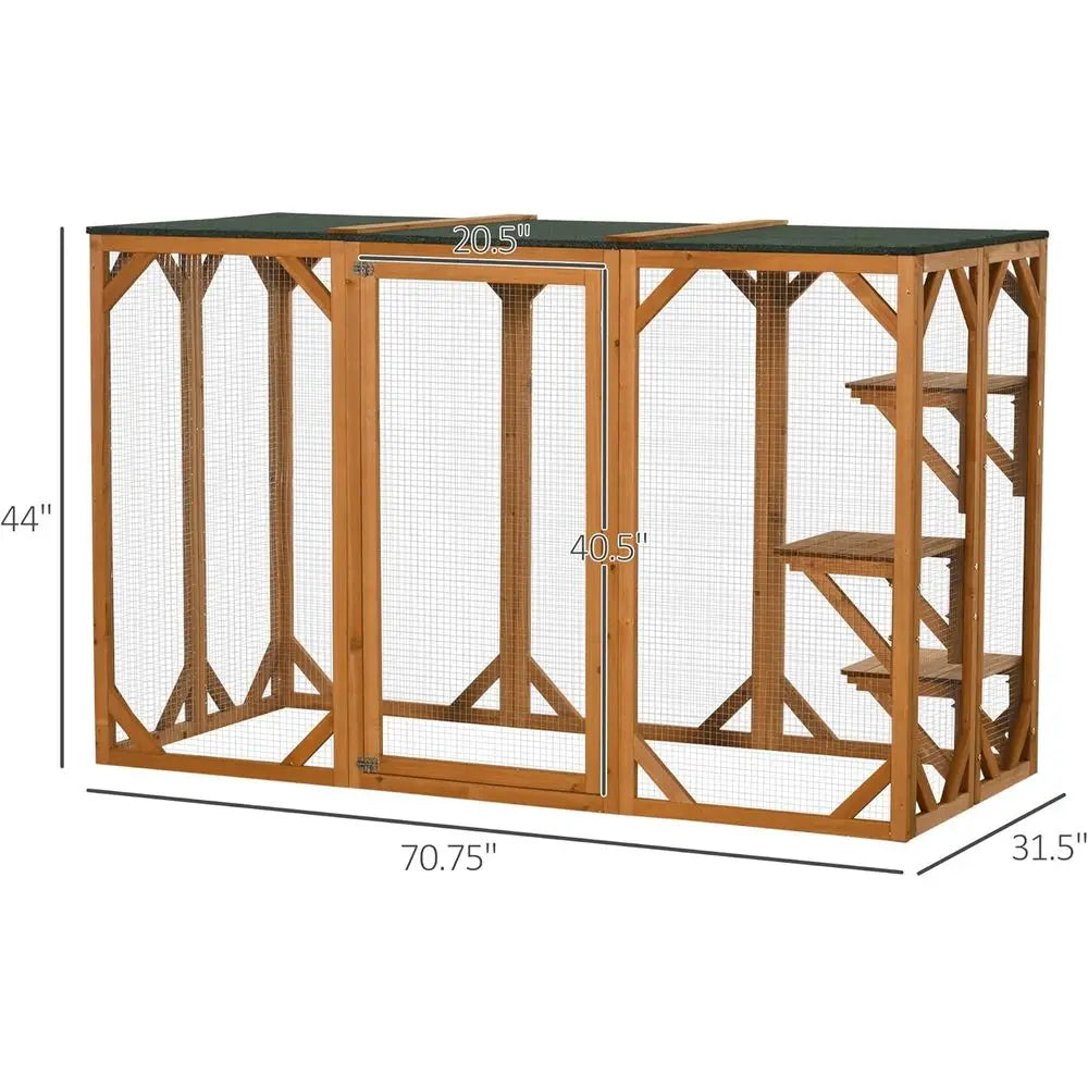 Catio Wooden Feral Cat Shelter with Platforms, Large Door, Weather Protection Roof, 71 L, Orange