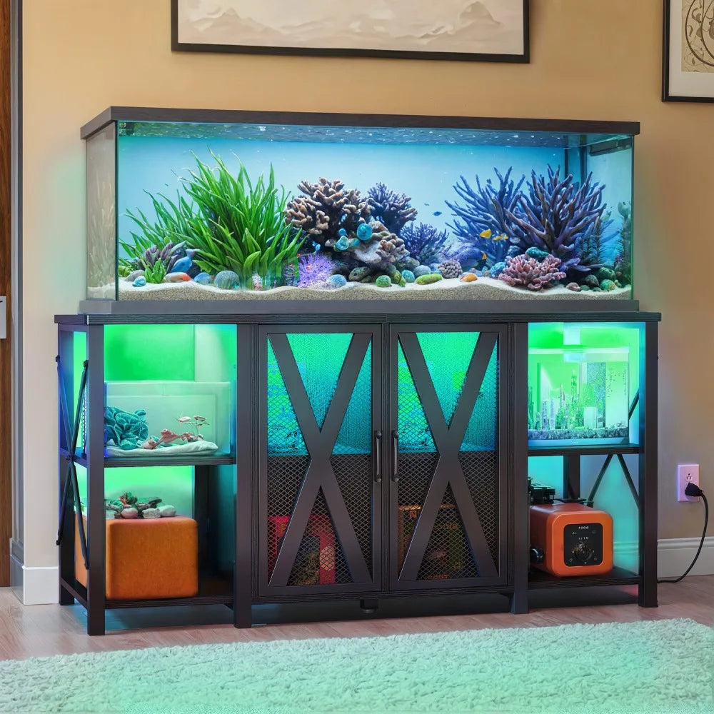 75-120 Gal Fish Tank Storage Cabinet Aquarium LED Stand w/ Built In Power Outlet