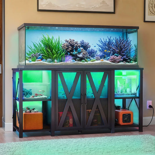75-120 Gal Fish Tank Storage Cabinet Aquarium LED Stand w/ Built In Power Outlet