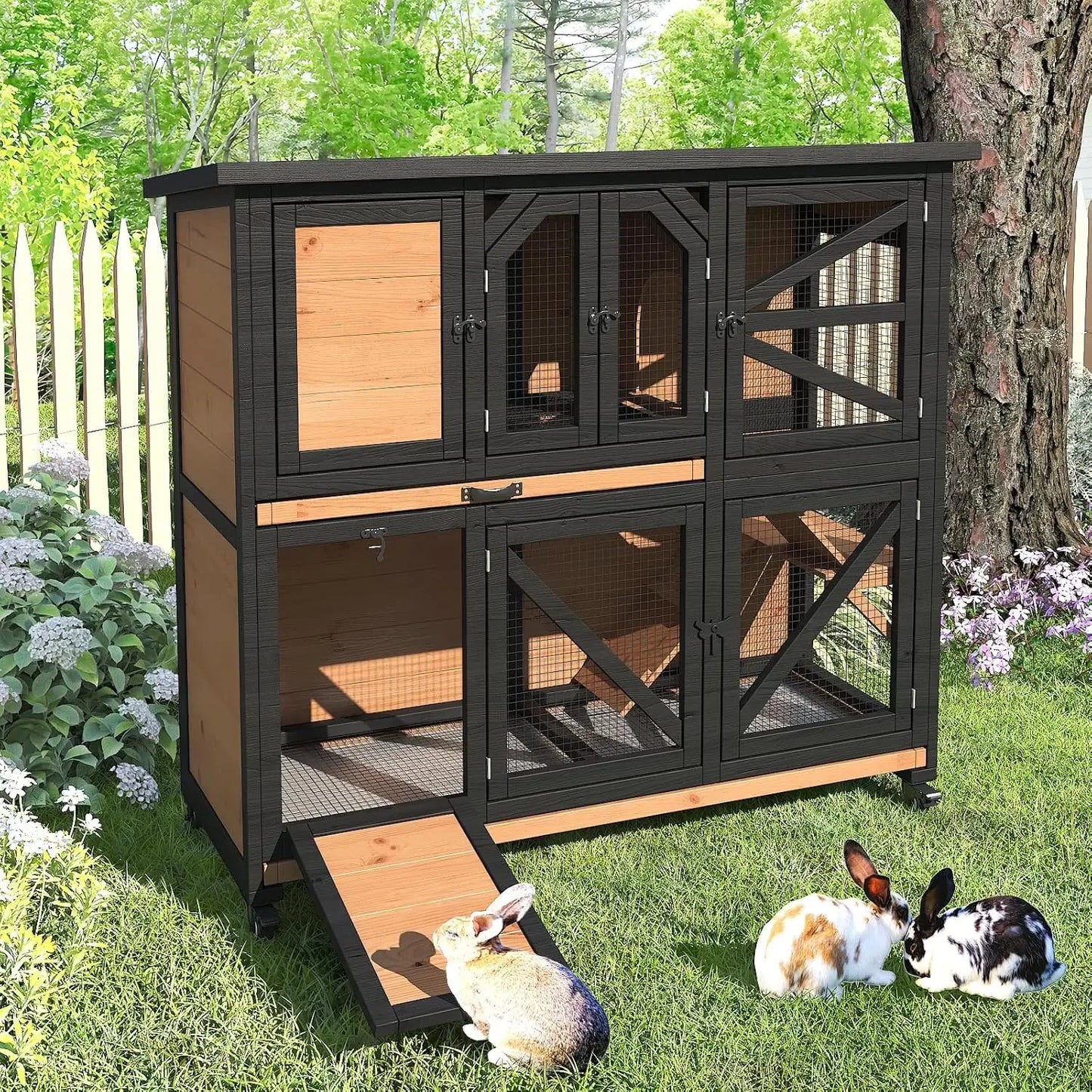 47.3" Two Story Rabbit Cage Bunny Cage Indoor, Wooden Rabbit Hutch Hamster Cages for Small Animals, Outdoor Guinea Pig Cages