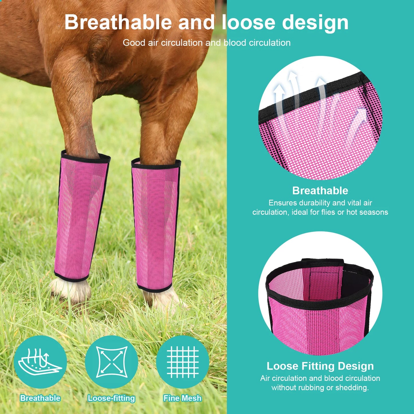4 Sets Horse Foot Protective Cover Protective Horse Leg Wraps Breathable Mesh Horse Boots for Preventing Flies Mosquitoes Bite