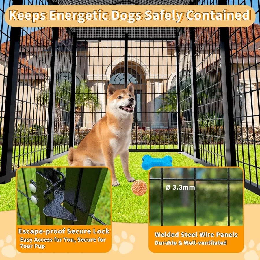 Large Dog Kennel Outside with Roof Heavy-Duty Indoor Outdoor Dog Run Dog Enclosure with Removable Cover Dog Pens Outside Plaype