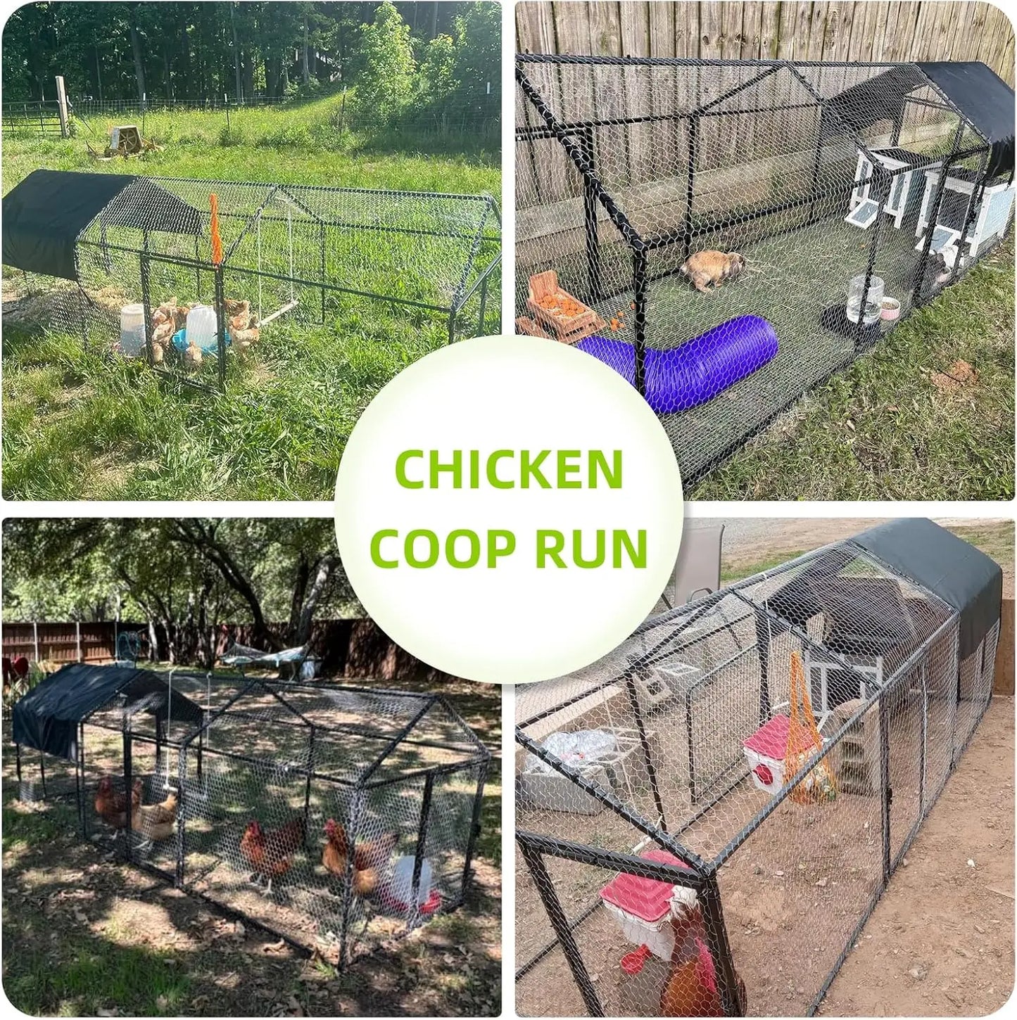 large metal chicken coop chicken run with cover for 10-12 chickens 120"×40"×40" portable poultry cage hen house outdoor backyard