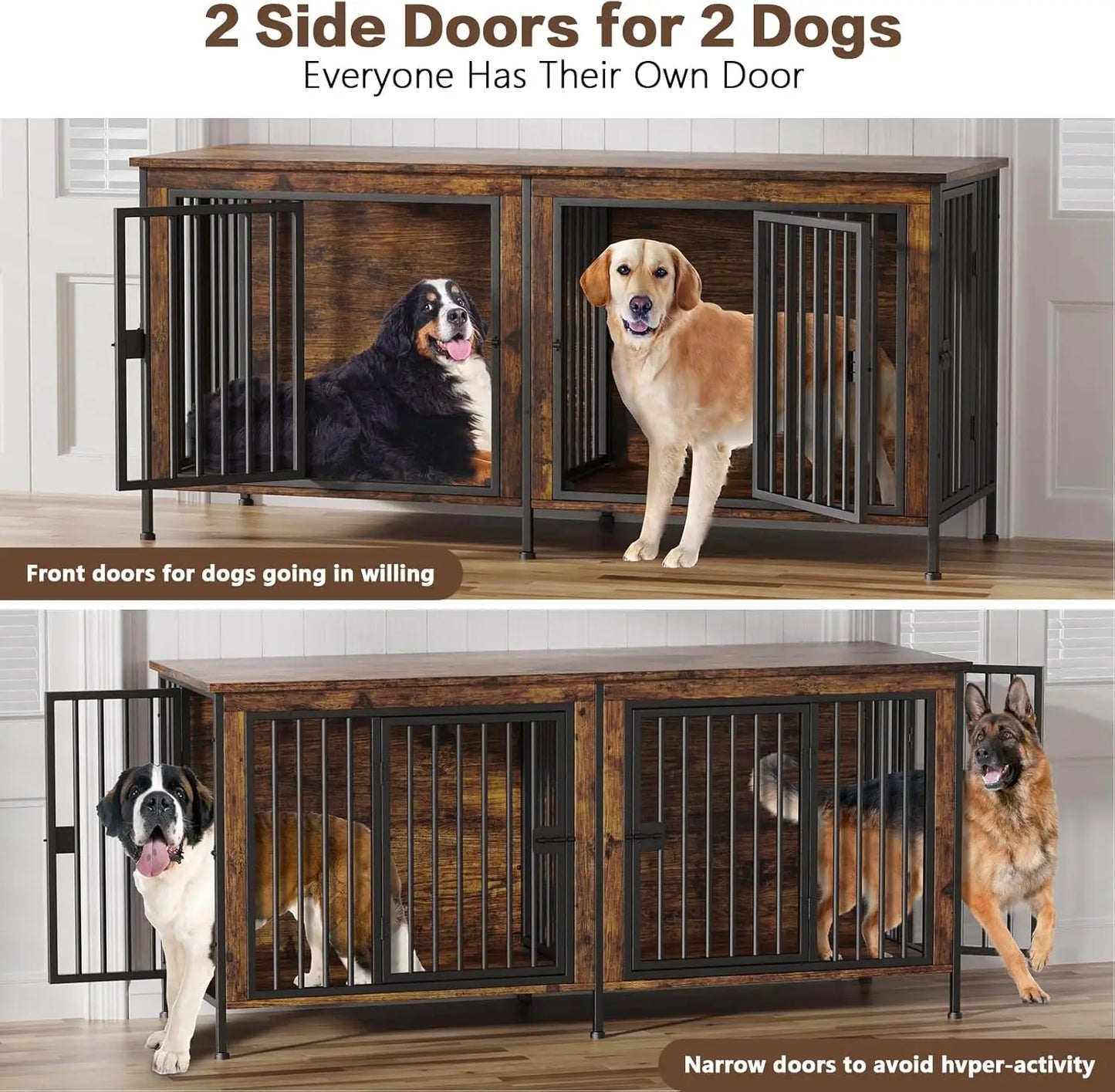 Heavy Duty Dog Crate Furniture for Small to Large Dogs, Indoor Kennel as TV Stand, Brown 78.74" L