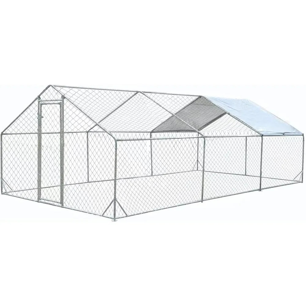 Large Metal Chicken Run Walk-in Poultry Cage Spire-Shaped Chicken Coop with Waterproof and Anti-Ultraviolet Cover for Outside,Ba