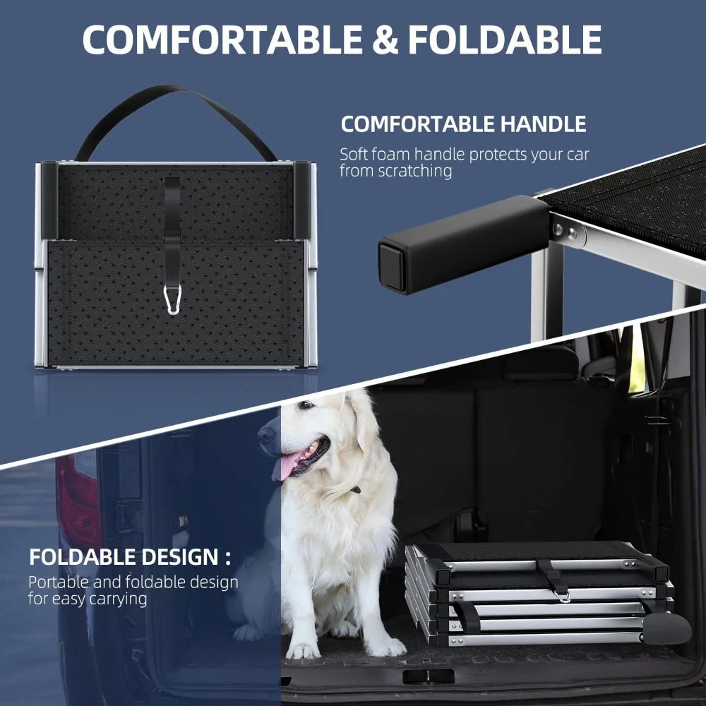 Extra Wide Dog Stairs for Large Dogs, Foldable Dog Ramp for Car with Non-Slip Surface, Dogs Stairs for Cars, High Beds, Truck, S