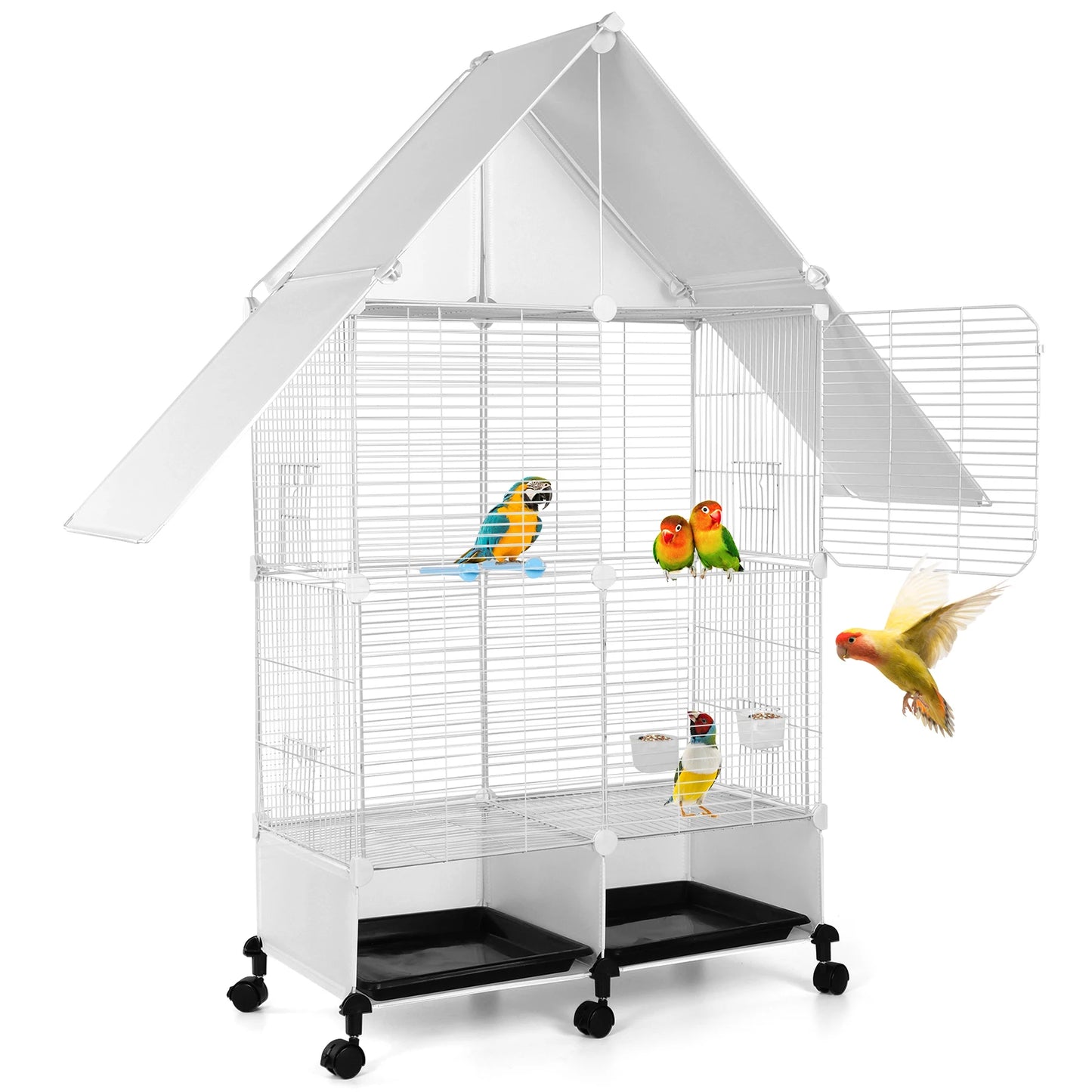 Bird Cage with Rolling Stand House Shape Bird Cage Large 2 Tier Bird Cage Bird Villa for Canary Finch Budgie Lovebirds