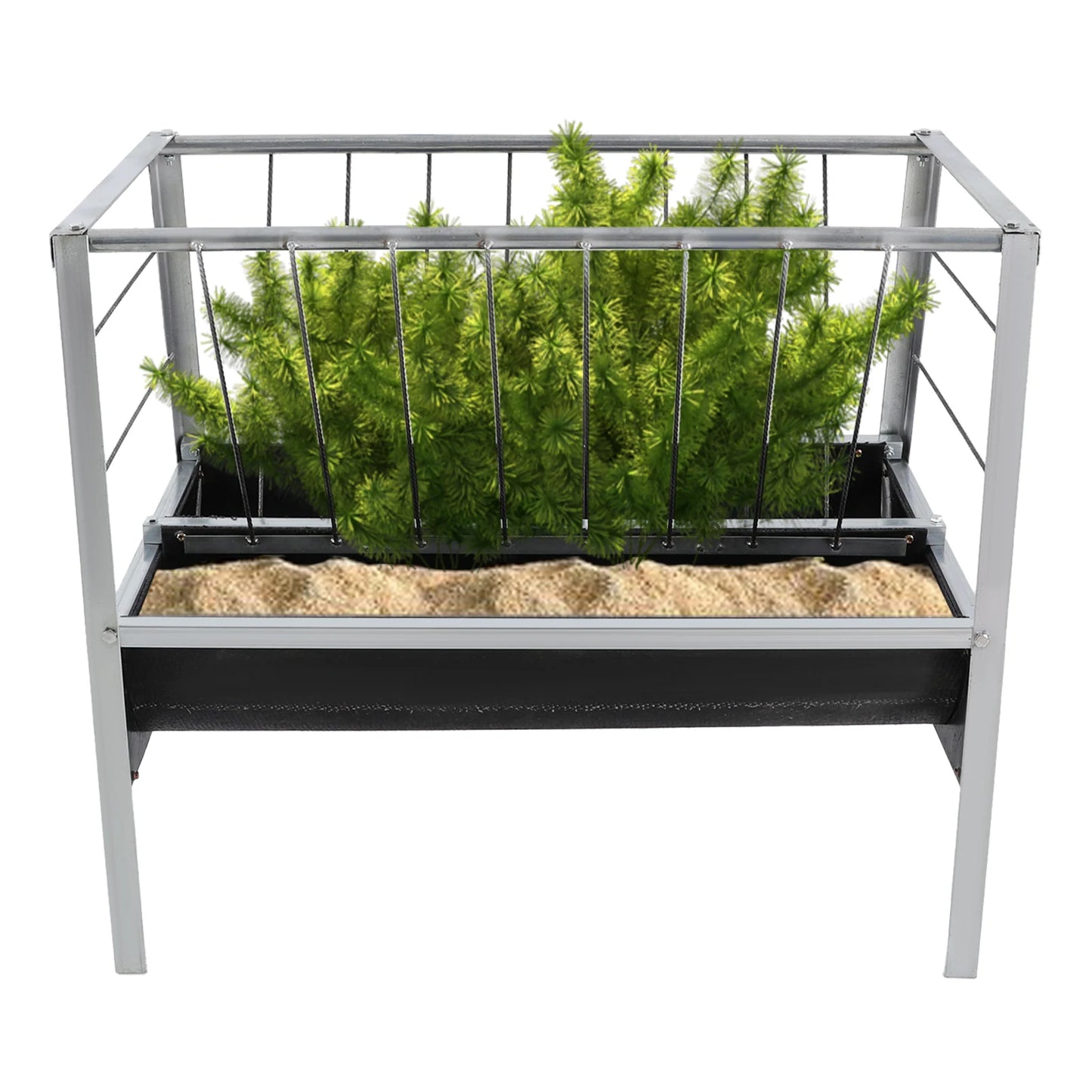 Livestock Feed Iron Trough,Silver+ Black Rectangular 2-in-1 Grain& Hay Feeder ,Floor Standing 100*65*85cm for Goats Sheep