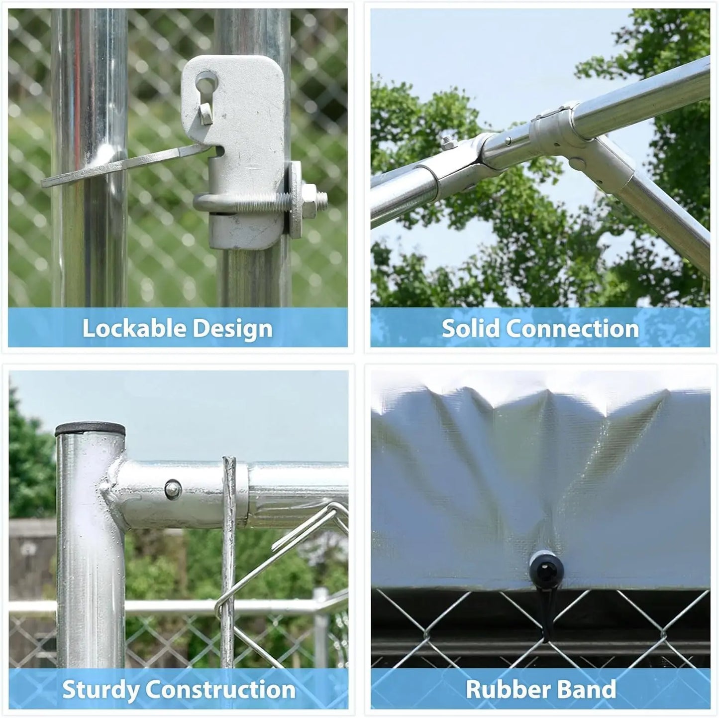 Extra Large 10x10x6.56ft Outdoor Dog Kennel with Roof, Anti-Rust Galvanized Chain Link Enclosure and Secure Lock